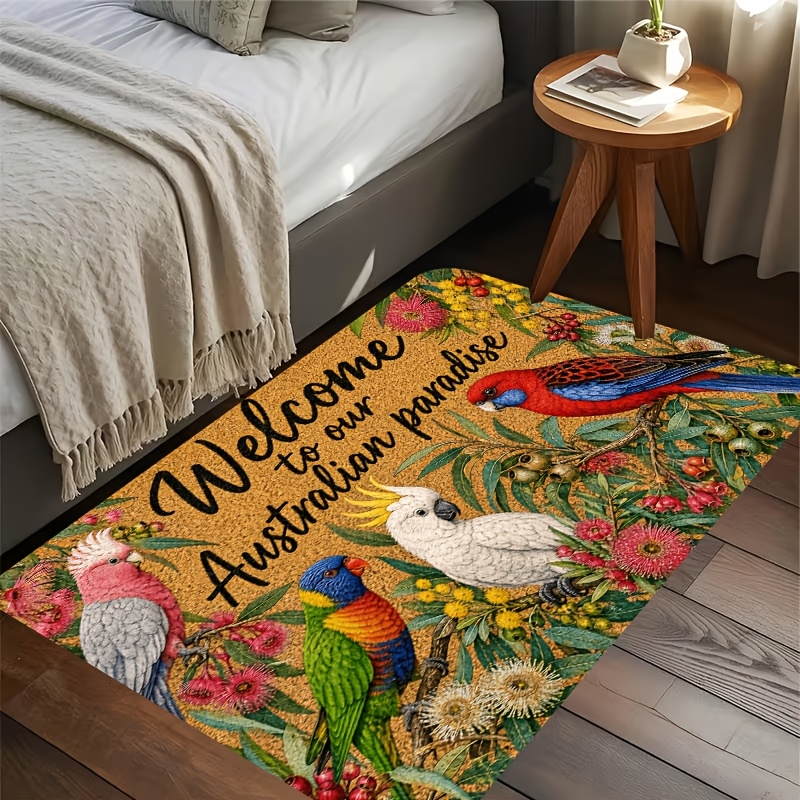 TEMU Doormat, Doormat 1pc Australian-themed Parrot Rug Suitable For Home & Outdoor Use, Non-slip Machine Washable With Welcome To Our Australian