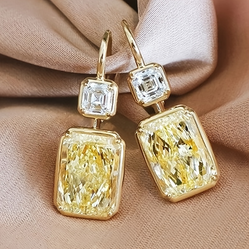 

Elegant Square Yellow Cubic Zirconia Drop Earrings For Women - Nickel-free Copper, & Parties