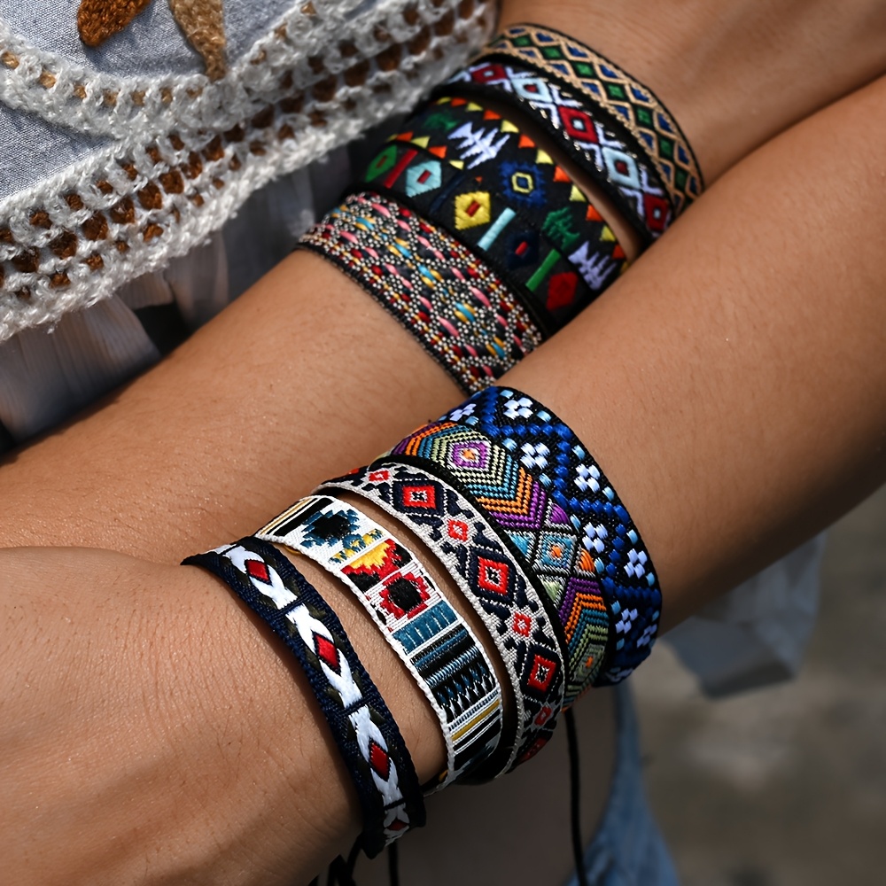 

10pcs Bohemian Bracelet Set For Women, Vintage Style, Weave , For Daily And Party , Accessory