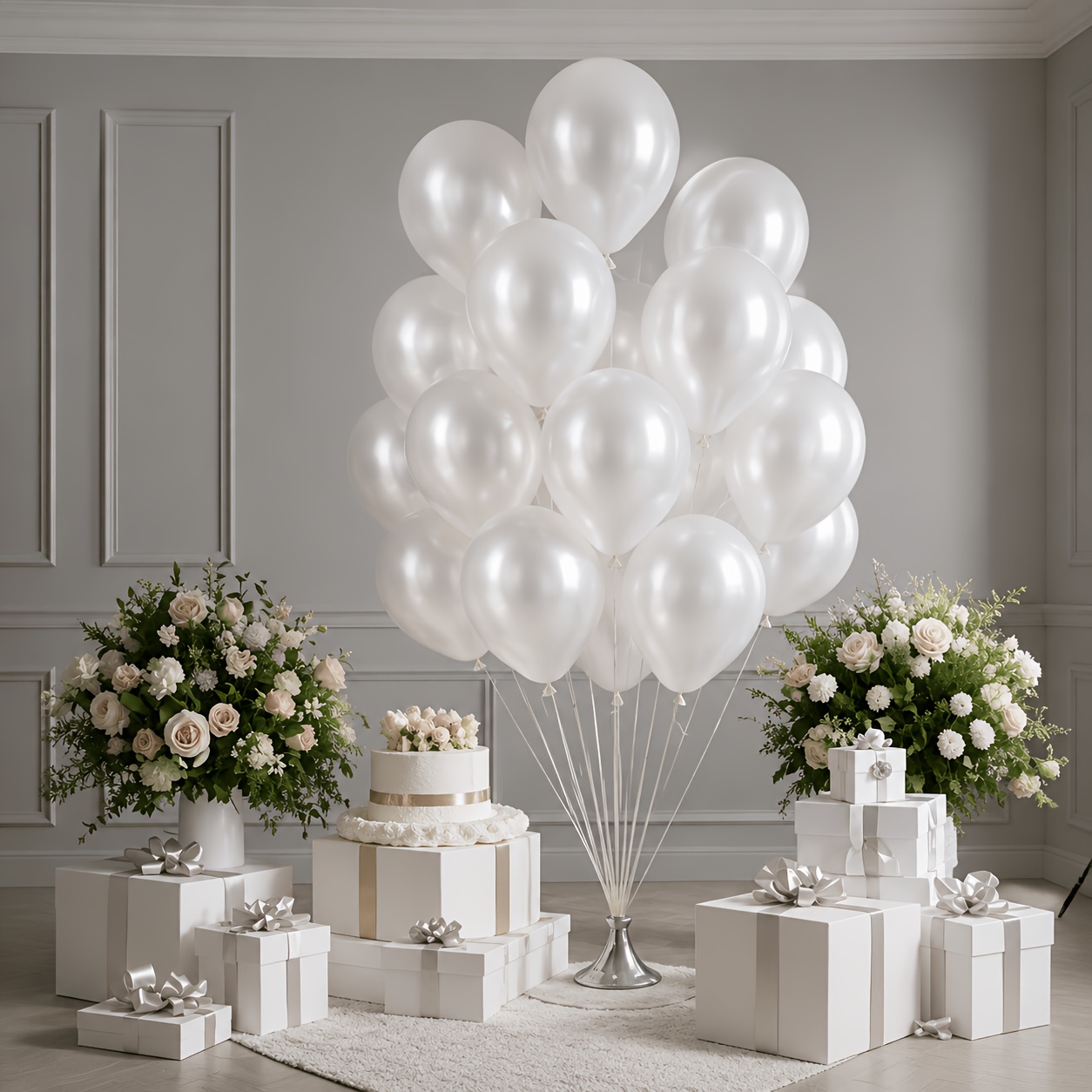 TEMU 29pcs Set Including 28pcs 12-inch Pearlescent White Balloons, 1pc , Suitable For Birthday, Wedding, Shower, Anniversary, And Party Background