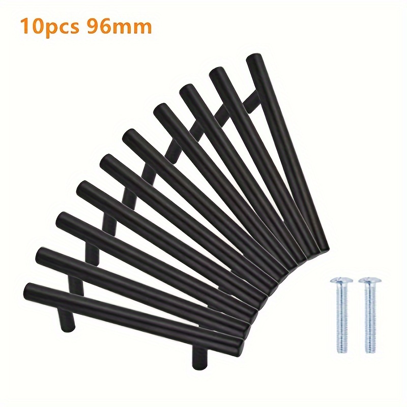 TEMU 10pcs 64/76/96mmfurniture Handles Wardrobe Door Pull Stainless Steel Drawer Handle T Bar Straight Kitchen Long Cabinet Closet Knob Black
