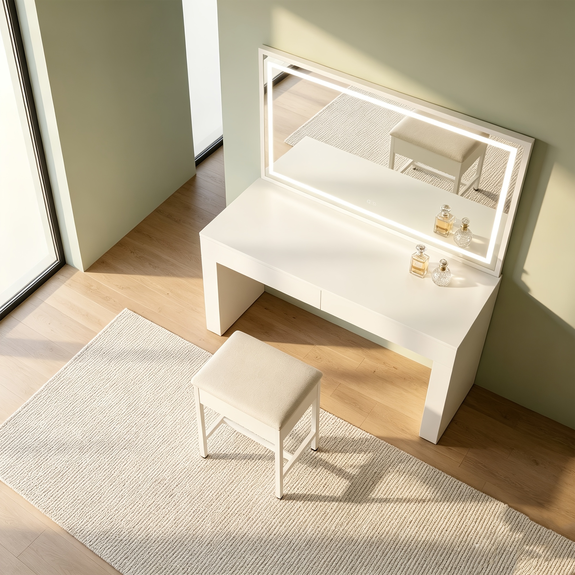 White Vanity Stool, Perfect For Small Apartments, Entryway Shoe Changing Stool, Living Room Footstool, Modern