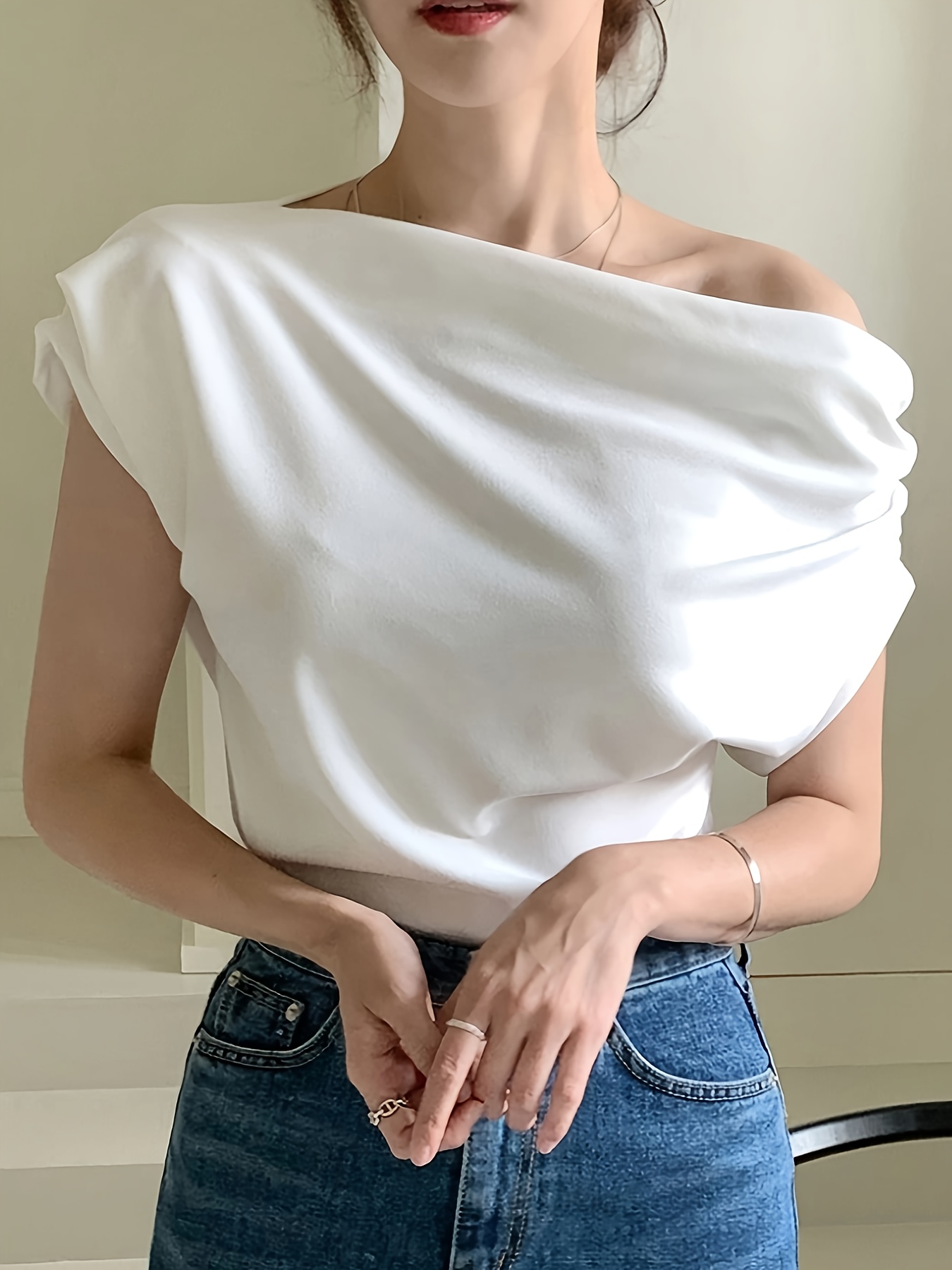 elegante camisa mini volantes hombros descubiertos mujer Temu El