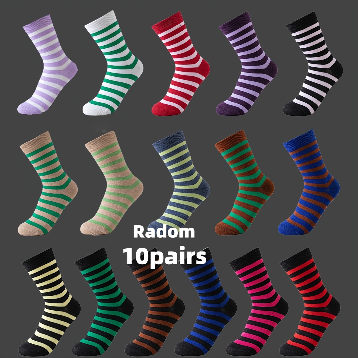 Random 3 Pairs, 5 Pairs, 10 Pairs And More Assorted Retro Easy Wide Stripes Women's Mid-calf Socks
