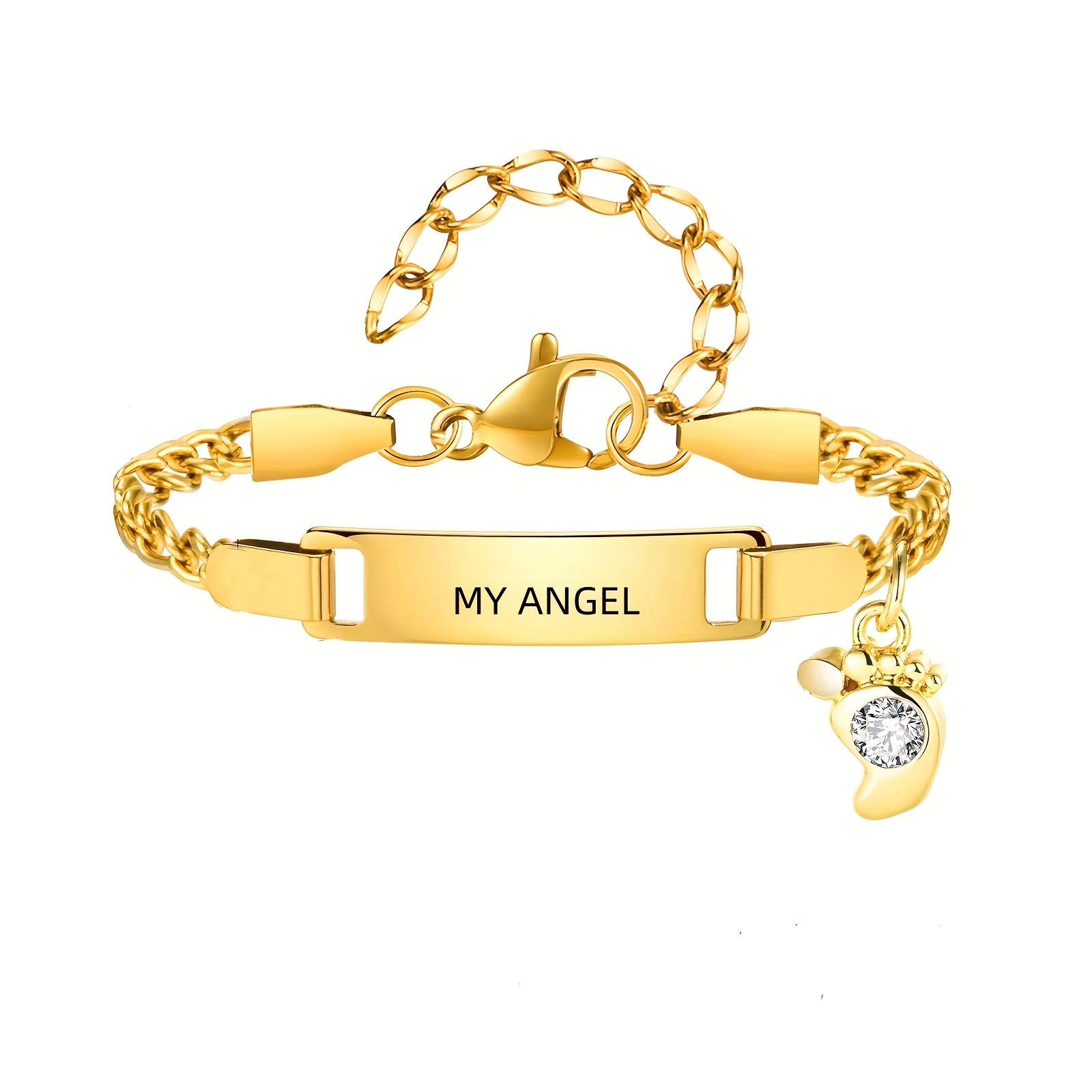 TEMU Stainless Steel Custom Name Footprint Elephant Eye Bracelet, Laser Engraved Name, Baptism And Christmas Gift For Mom, Lady, And, Birthday Gift