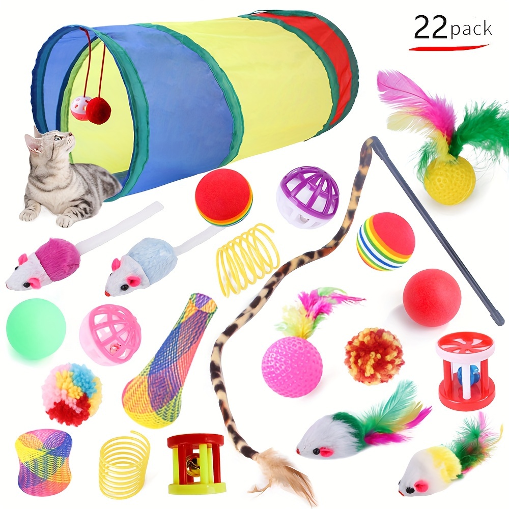 

22/24pcs Cat Toy Set, Rainbow Cat Tunnel Multiple Combination Pet Cat Toys Set