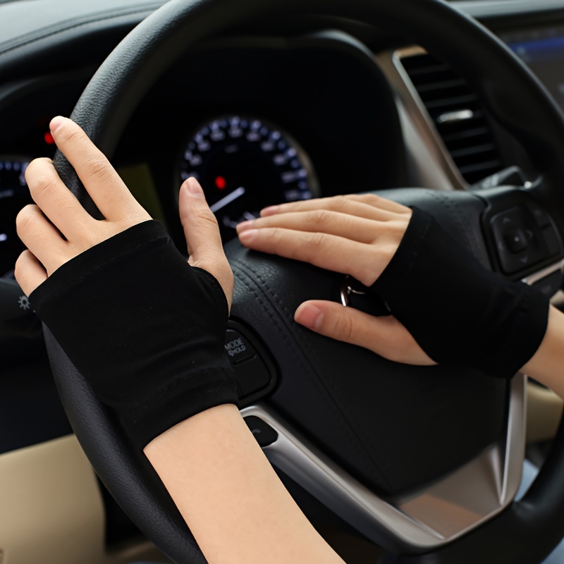 Image of Women's Striped Summer Gloves, Short Half-finger Design For Tattoo And Coverage, Breathable Thin Fiber Fabric, Fashionable Dance Wear