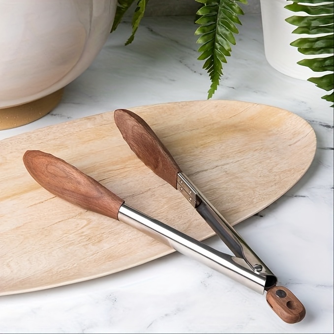 12 inch bbq walnut stainless steel sliding lockable grill tongs for buffet salad bread pairing outdoor and kitchen grilling tools hallowmas christmas Product details 8