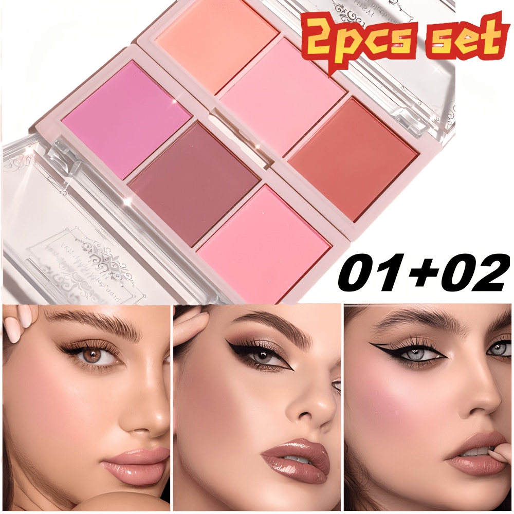 Image of 2pcs- Matte Blush Palette, Sweet Grapefruit Neutral Blush Powder, Easy To Apply, Long Lasting Cheek Blush For Tones,, Ideal For Daily, Festivals, Stage & Cosplay Makeup