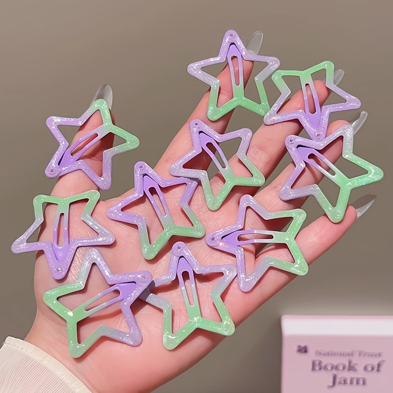 TEMU Lot de 10 pinces à cheveux étoile dopamine de 4 cm, épingles à cheveux dégradé de couleur Y2K, pinces pour frange latérale, petites pinces pour