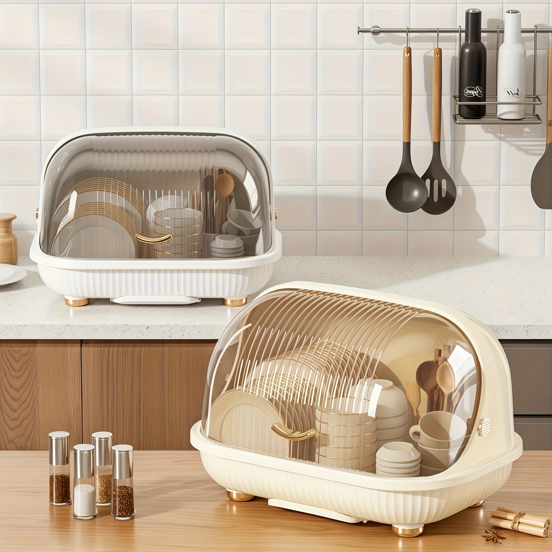1pc covered kitchen utensil organizer box with drainage divided storage for plates bowls cups chopsticks suitable for kitchenware storage cabinet 0