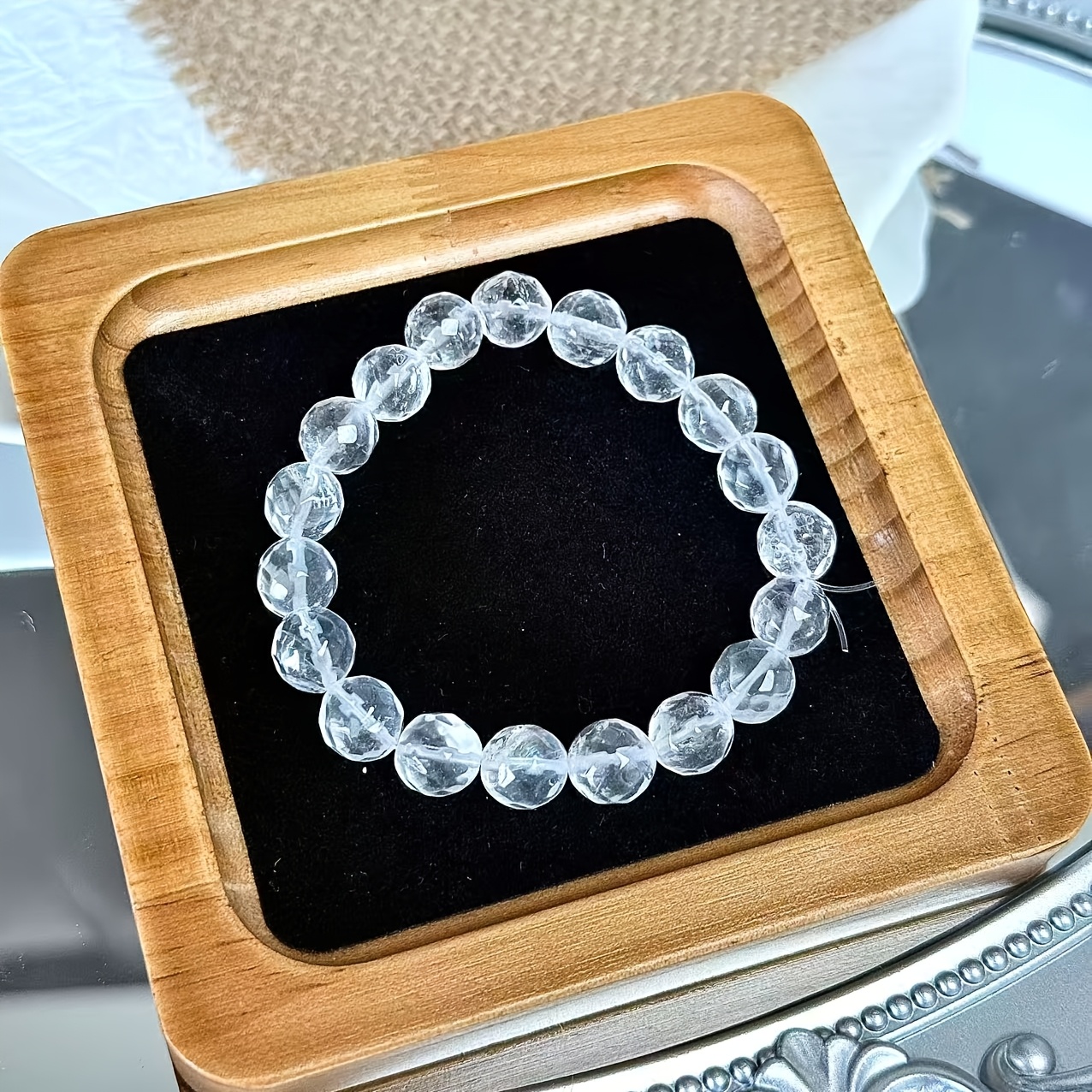 9mm AAA Natural White Crystal Pineapple Bead Bracelet, Crown Chakra