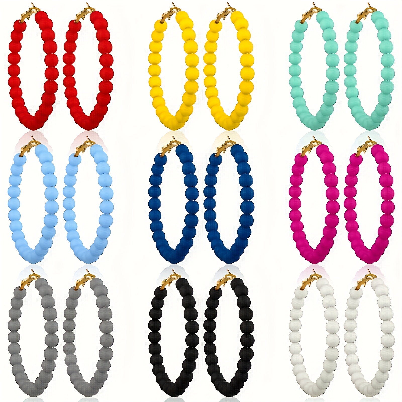 

9 Pairs Of Women's Beaded Hoop Earrings Bohemian Bead Earrings Mixed Colors Women Pendant Earrings