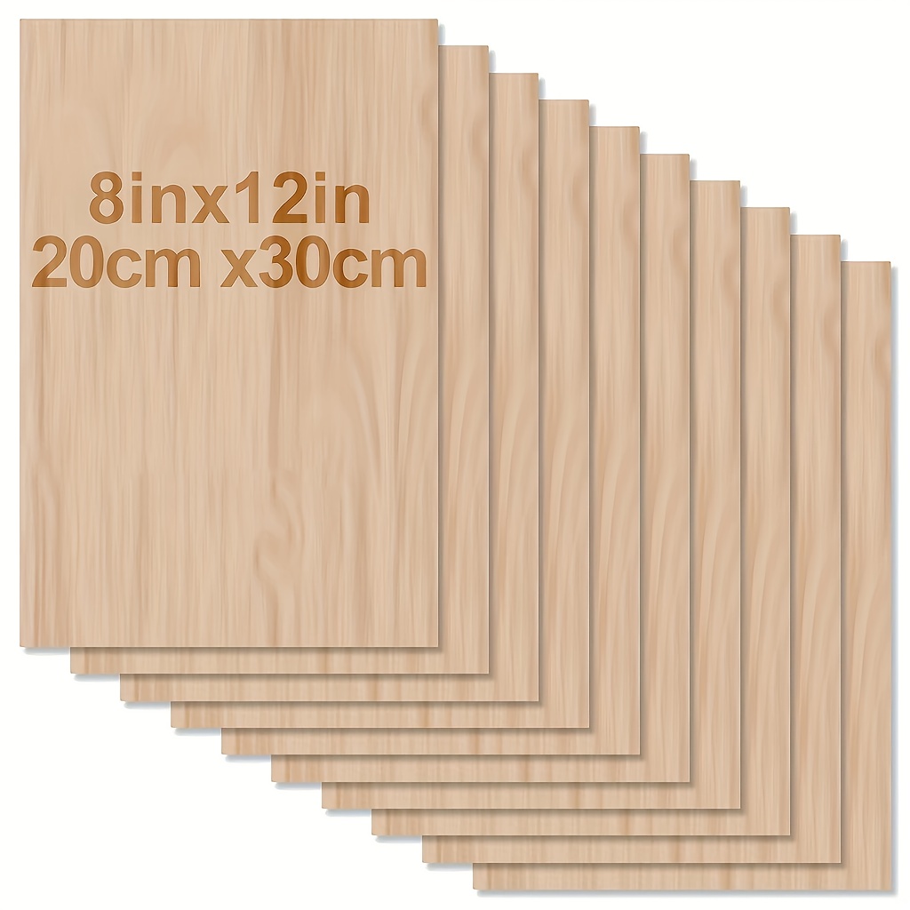 

10pcs Basswood Craft Sheets - 12x8 Inch, 2mm Plywood Squares With Smooth - Unfinished Wood Boards For Laser Cutting, Wood Burning, Model Building & Staining