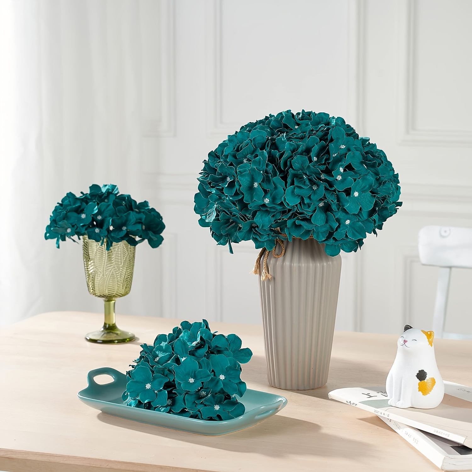 

6-piece Silk Hydrangea Flower Heads With Stems - Perfect For Home & Wedding Decor, No Power Needed