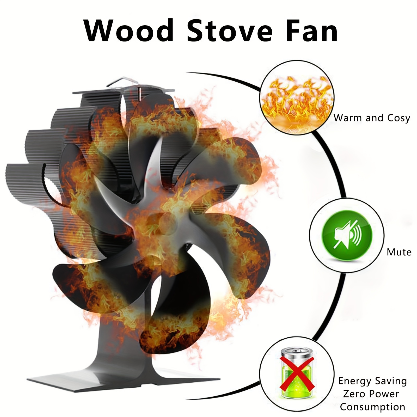 

1pc Aluminum Fan, 6- Wood Fan For Fireplace, , No Needed,