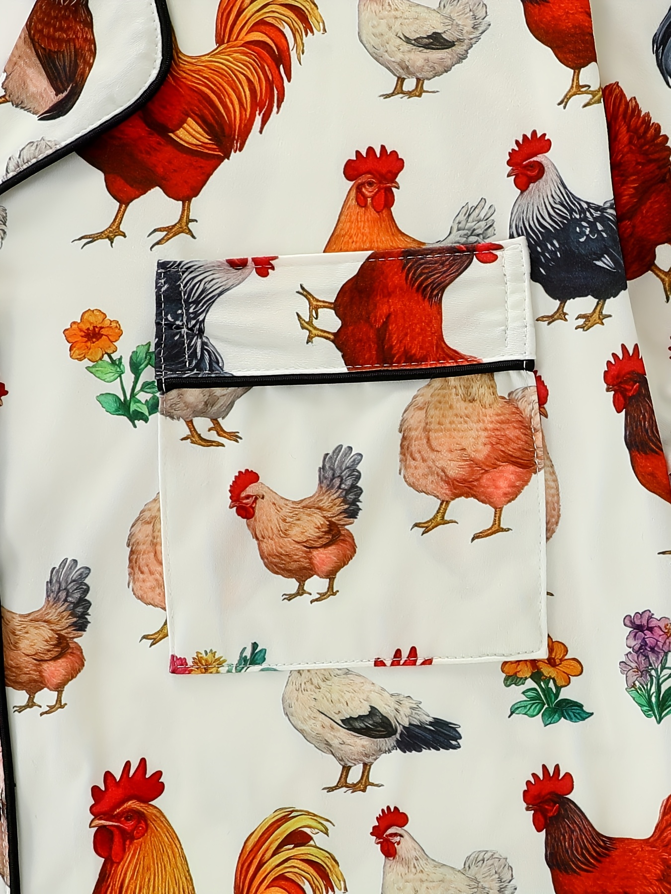 womens pajama set two piece featuring a   style chicken print comfortable outdoor and   with a collared button a comfortable short sleeve top and loose elastic shorts suitable for summer suitable for   Product details 5