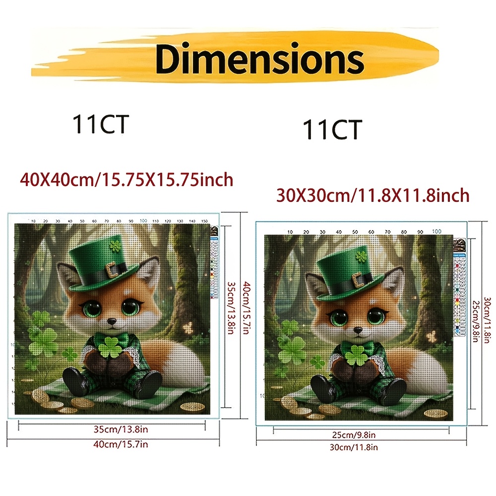 Frameless Cross-Stitch Printing Kit 'Little Fox with Clover'