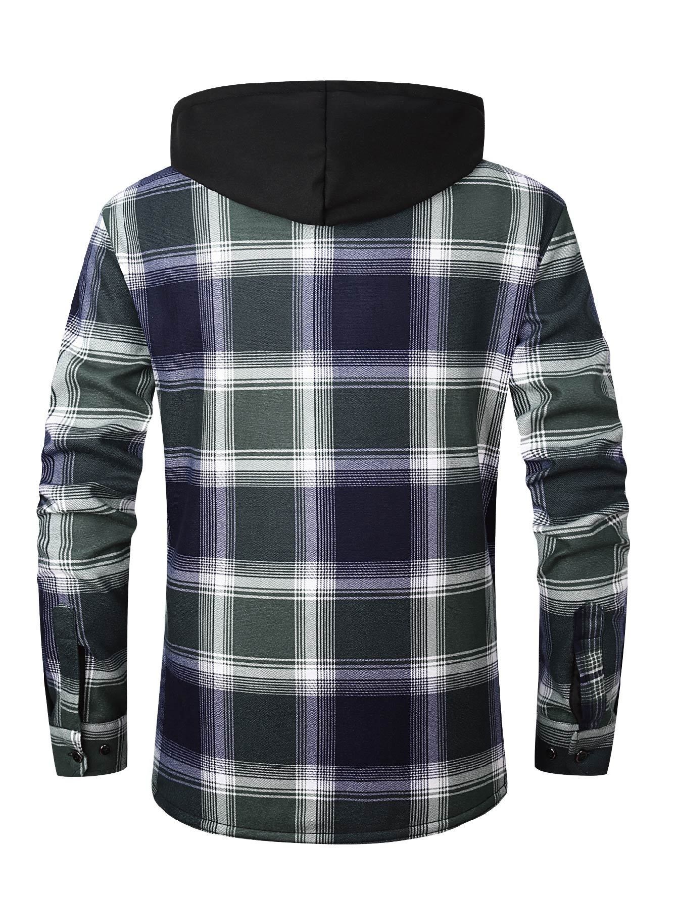 Thermisch werkschort met capuchon voor heren - Heavy-duty fleece gevoerde winterjas met ruitpatroon, volledige ritssluiting aan de voorkant, lange mouwen, overhemdjasje met knoopsluiting voor boerderij, bouw, buiten - Dik geïsoleerd laagstuk (s-3xl) - Ideaal voor Col