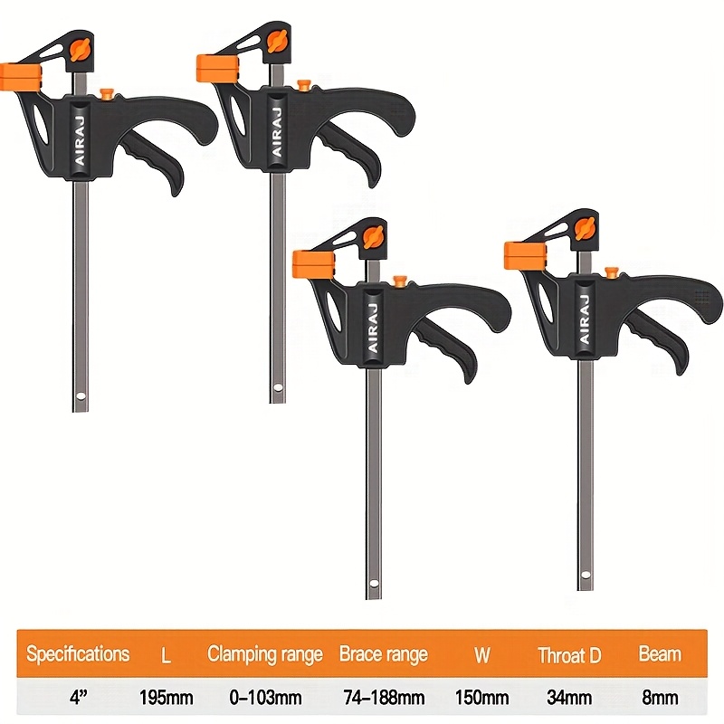 Image of Airaj 4pcs Woodworking Clamp Clips 4 Inch Wholesale F Clamp Clip Hard Ratchet Release Diy Carpentry Hand Vise Tools