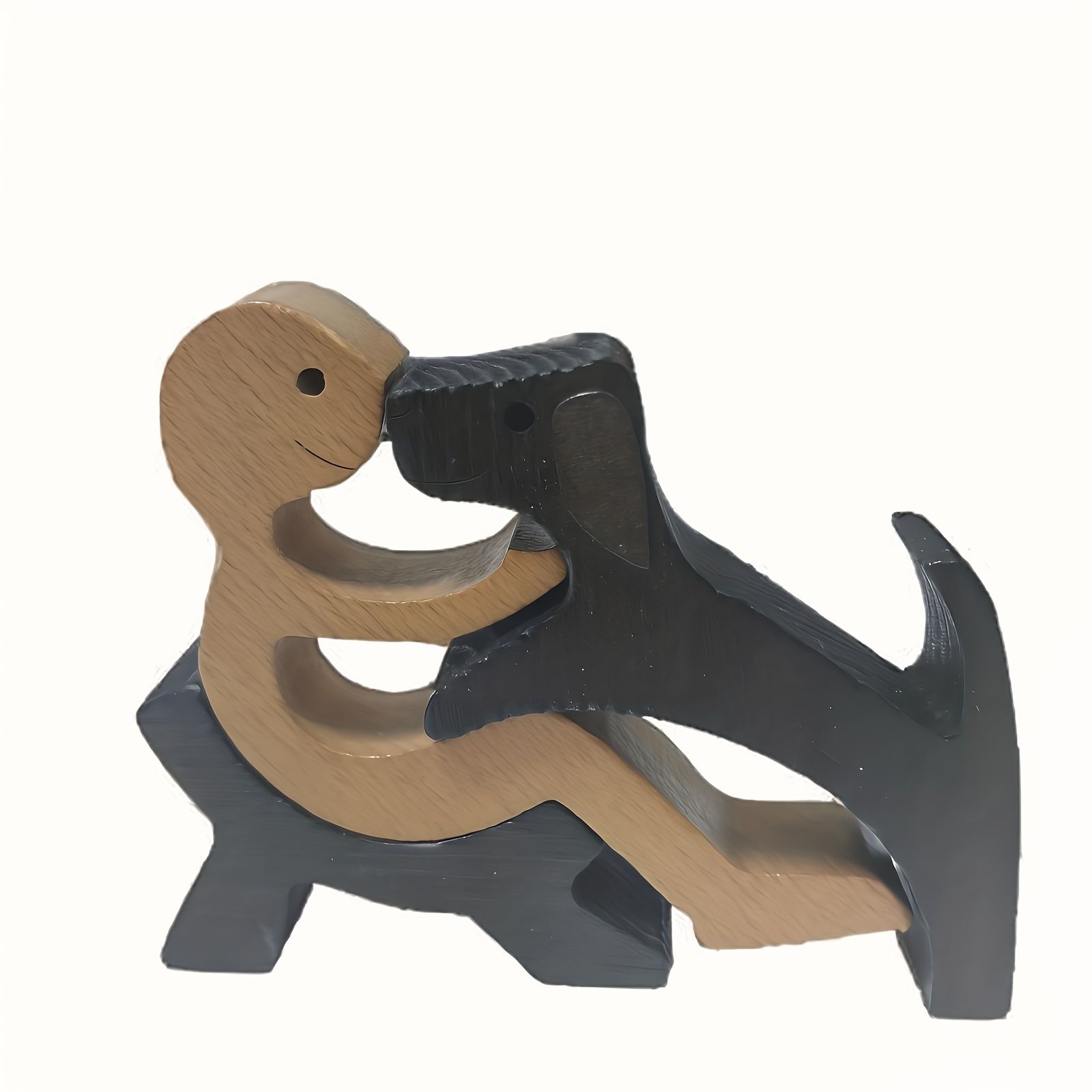 Image of Hand-carved Wooden For Man And Dog Statue, Wooden Human And Canine Figurine Sculpture For Home And Office Decor, A Unique Gift To Commemorate Between Dogs And Humans