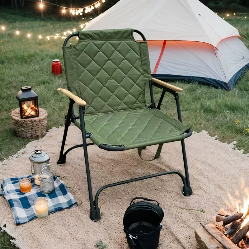 Patio Rocking Chair Outdoor Patio Folding Chair, Padded Foldable Camping Chair with Wooden Armrest, Lightweight Portable Lawn Chair for Backyard, Deck, Garden And Balcony