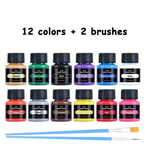 item picture 1pc 12pcs textile paint set permanent fabric dye ink bottle graffiti watercolor acrylic paint for handmade clothing canvas craft projects hand painting coloring professional art
