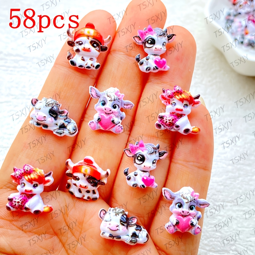 TEMU 32/58pcs Mini Animal Small Cow Flat Back Nail Rhinestone Jewelry, Resin Additions, Scrapbook Making, Perfect Gift For Christmas/halloween