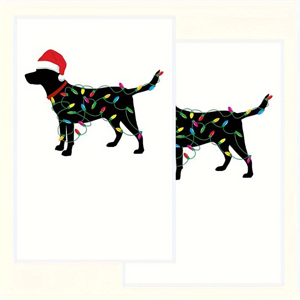 

2pcs Christmas Labrador Kitchen Towels - 16x24" Dog In Santa Hat Design, Vibrant & Cozy Polyester Hand Towels For Holiday Decor