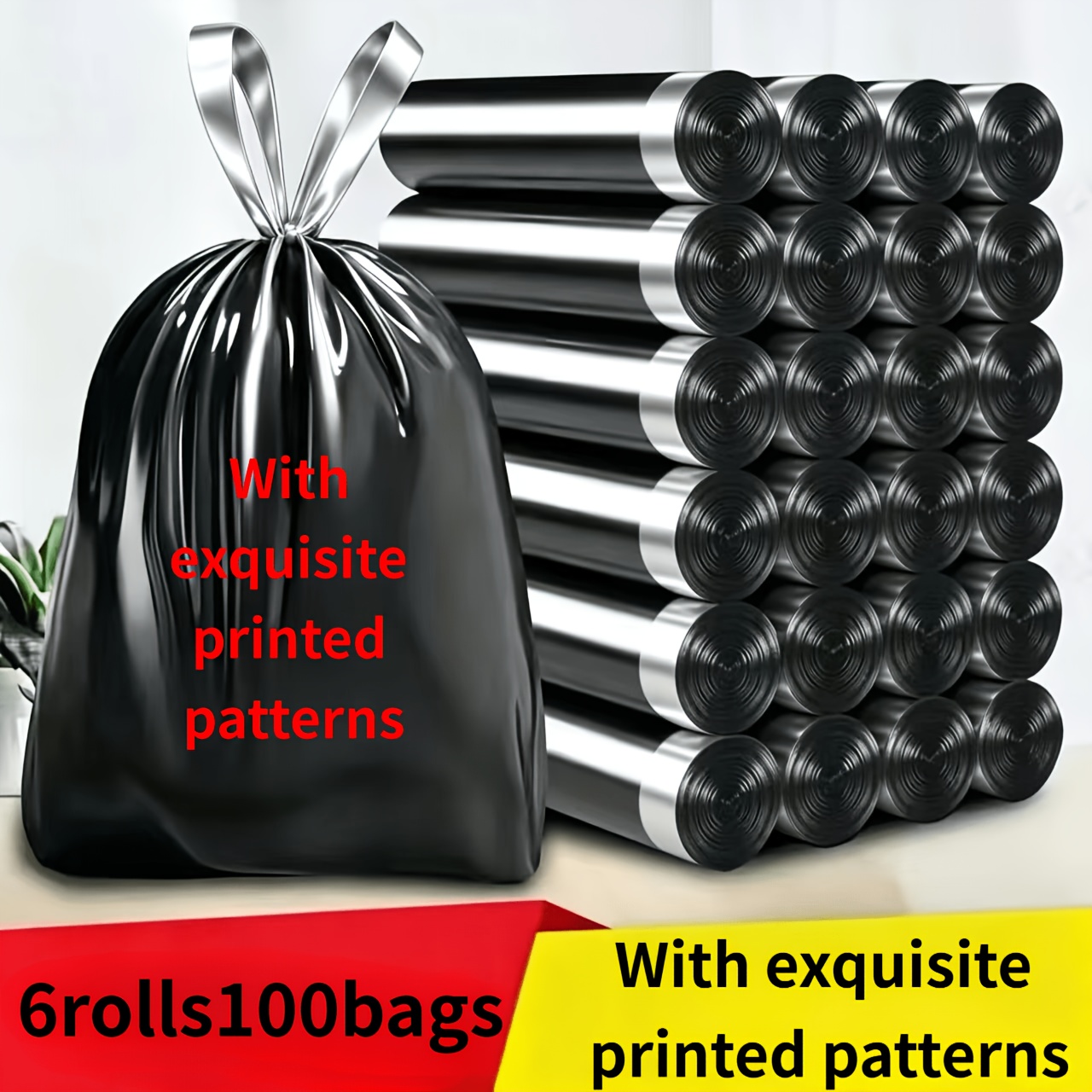TEMU 100pcs (6 Rolls) Heavy-duty Commercial Garbage Bags Roll - 8-gallon Leakproof Suitable For Restaurants, Offices, - Thickened Tear-resistant