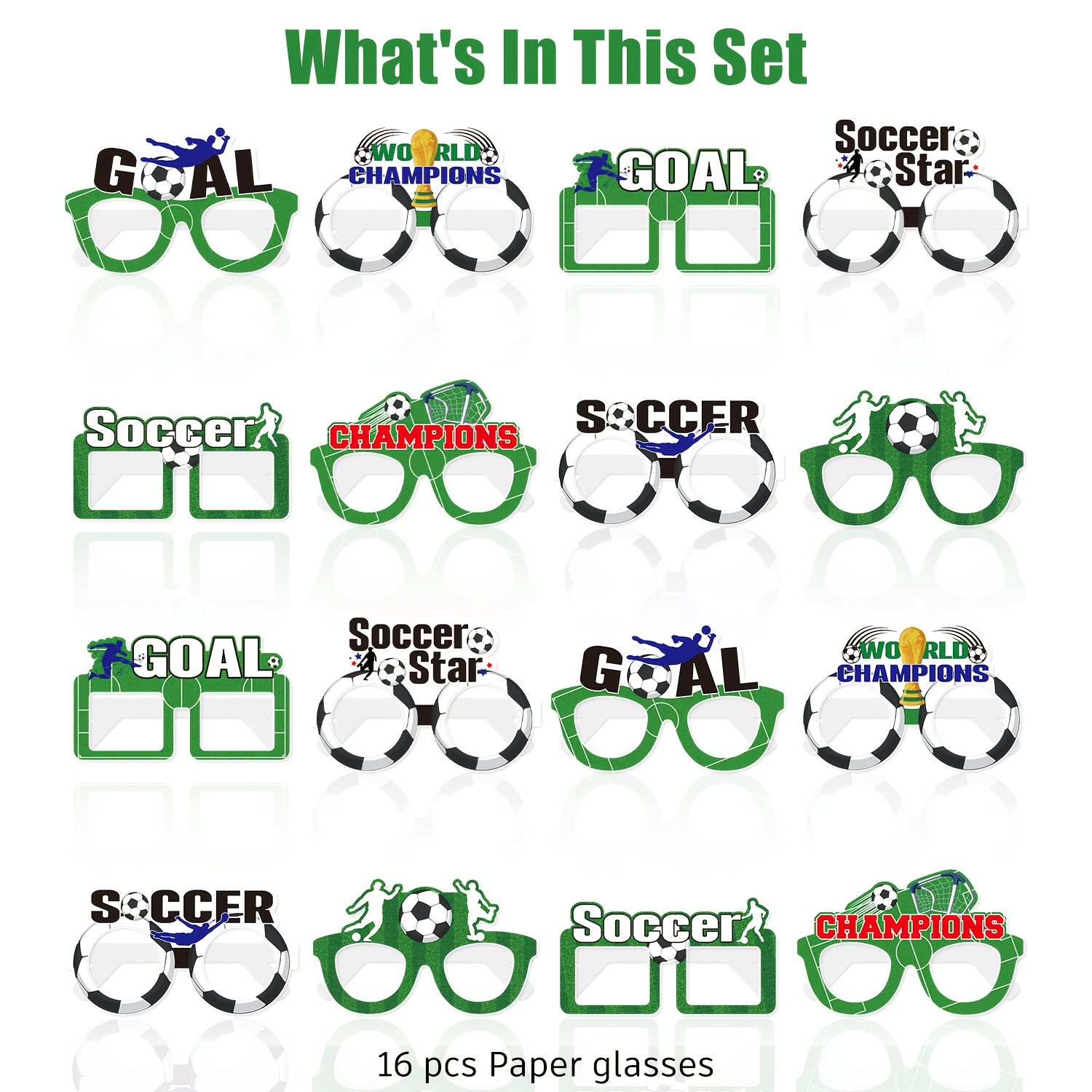 Image of 8/16pcs, Party Photo Booth Props, Multiple Styles Of Green Soccer Party Photo Glasses