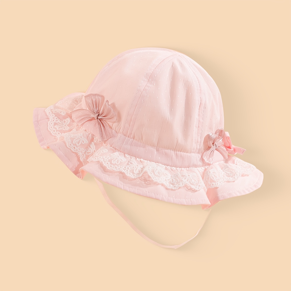 Image of 1pc Baby Court Style Bow Sunshade Fisherman Hat, Lace Breathable All-match Sunscreen Hat, Suitable For Girls Spring And Summer Daily Outdoor Play