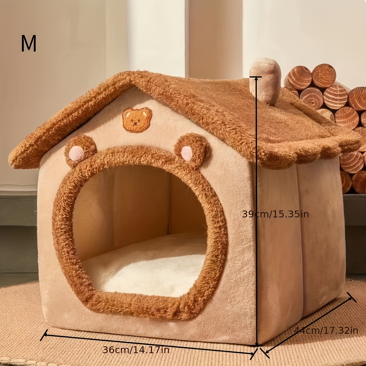 TEMU Cozy Enclosed Cat House Bed - Plush Pp Cotton, Ideal For All Seasons, Suitable For Cats And Small Dogs