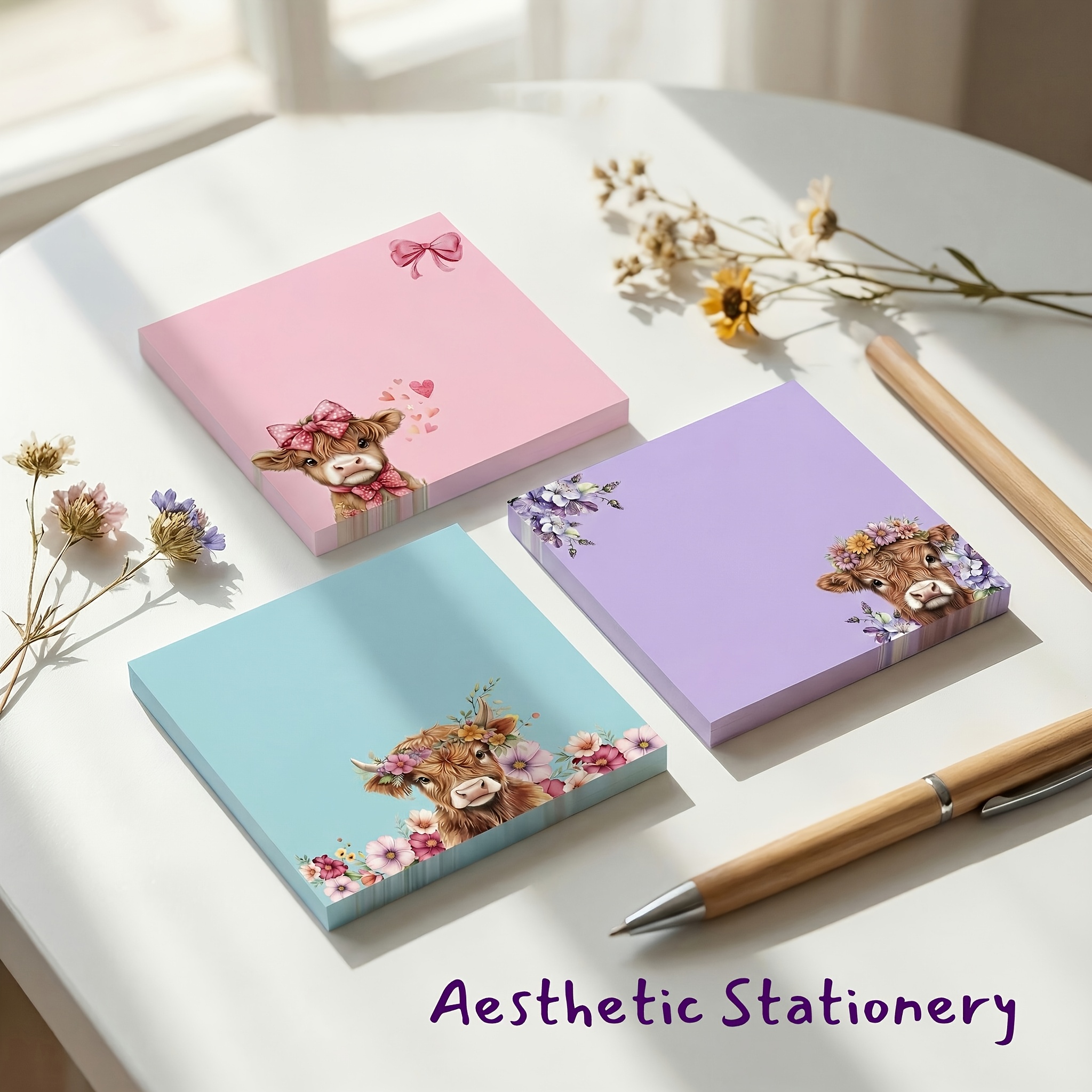 80pcs 4pack highland cow sticky notes set random style cute self stick memo pads kawaii animal design stationery for     valentines day gift for girls and women