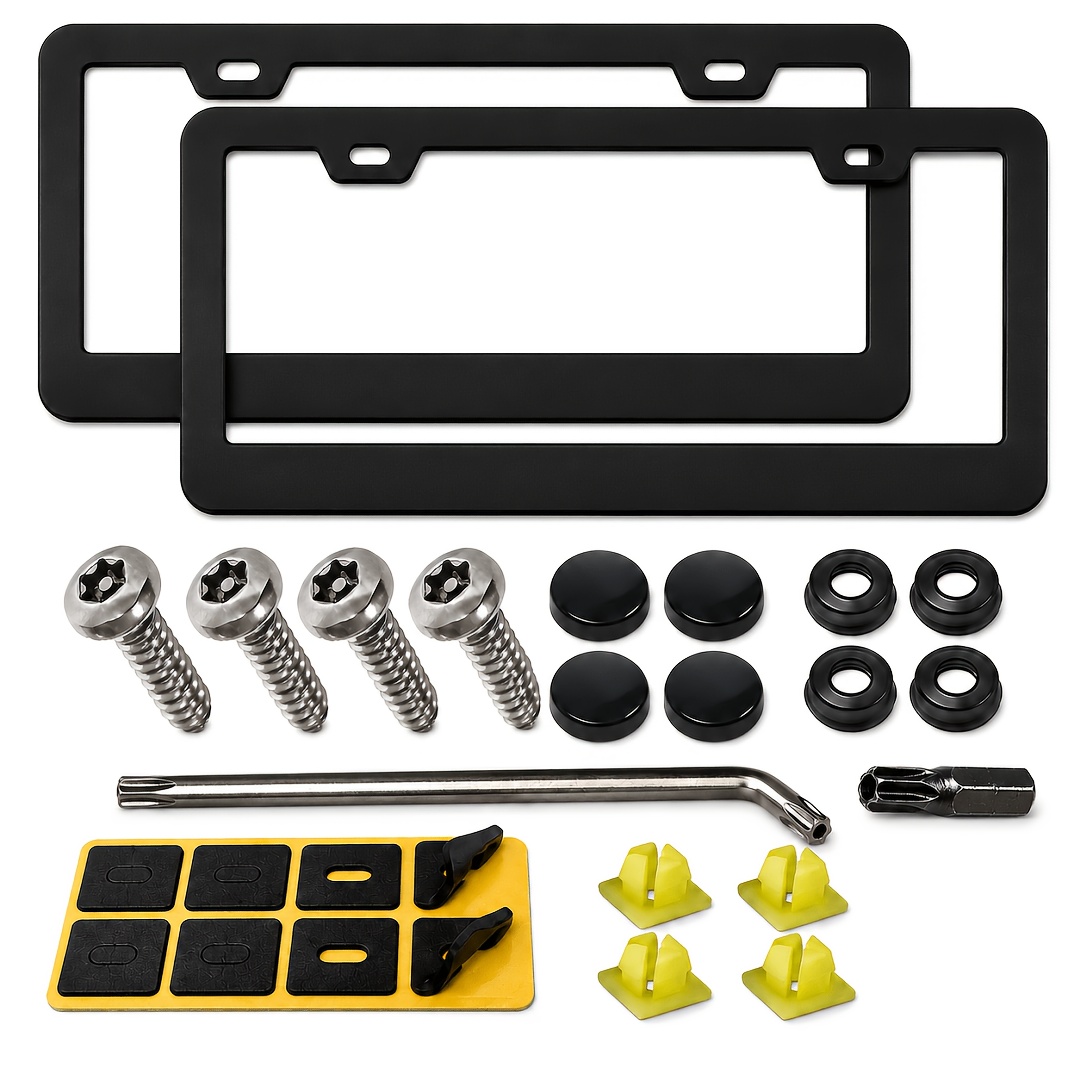 TEMU 2pcs Aluminum Alloy Black Car License Plate Frames For , Car License Plate Holders, License Plate Holders, With Complete Luxury Screw Set, ,