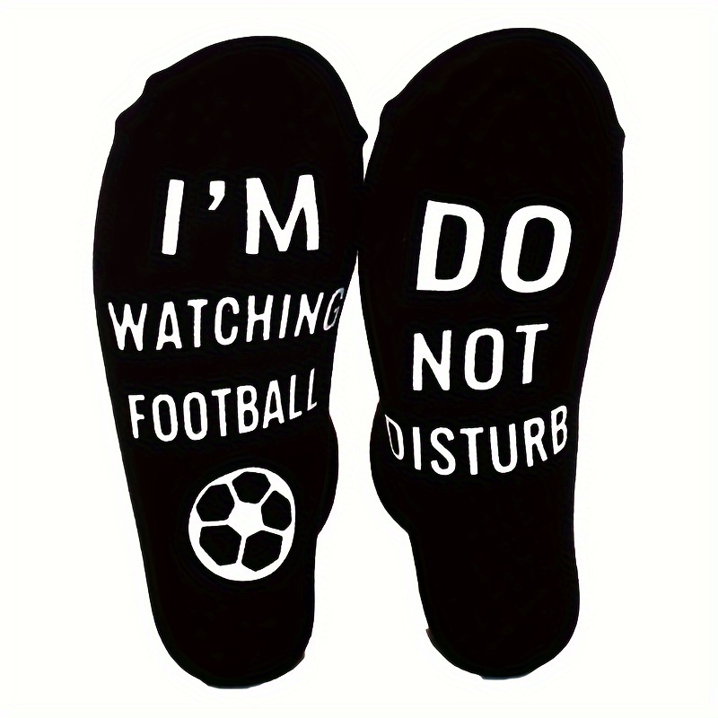 

A Pair Of Men's Mid-tube Socks With Adhesive Anti-slip Soles, 'do Not Disturb, I Am Watching Football' Print Socks, Soft And Comfortable Sports Running Socks