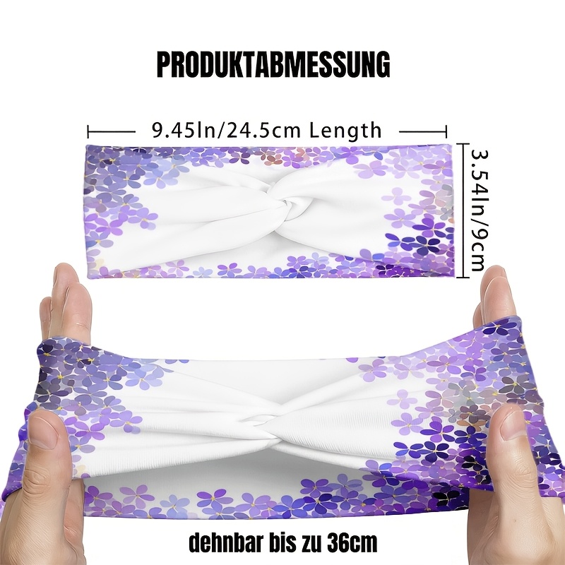2D FLAT White Background with Purple Flower Gradient Sequin Pattern Headband, for Yoga / Gym / Running / Cycling, Travel / Outing / Beach, Wide-Brim / Fashion Hair Accessory / Sweat-Absorbent / Elastic / Knotted Design, Valentine's Day, 2D Flat