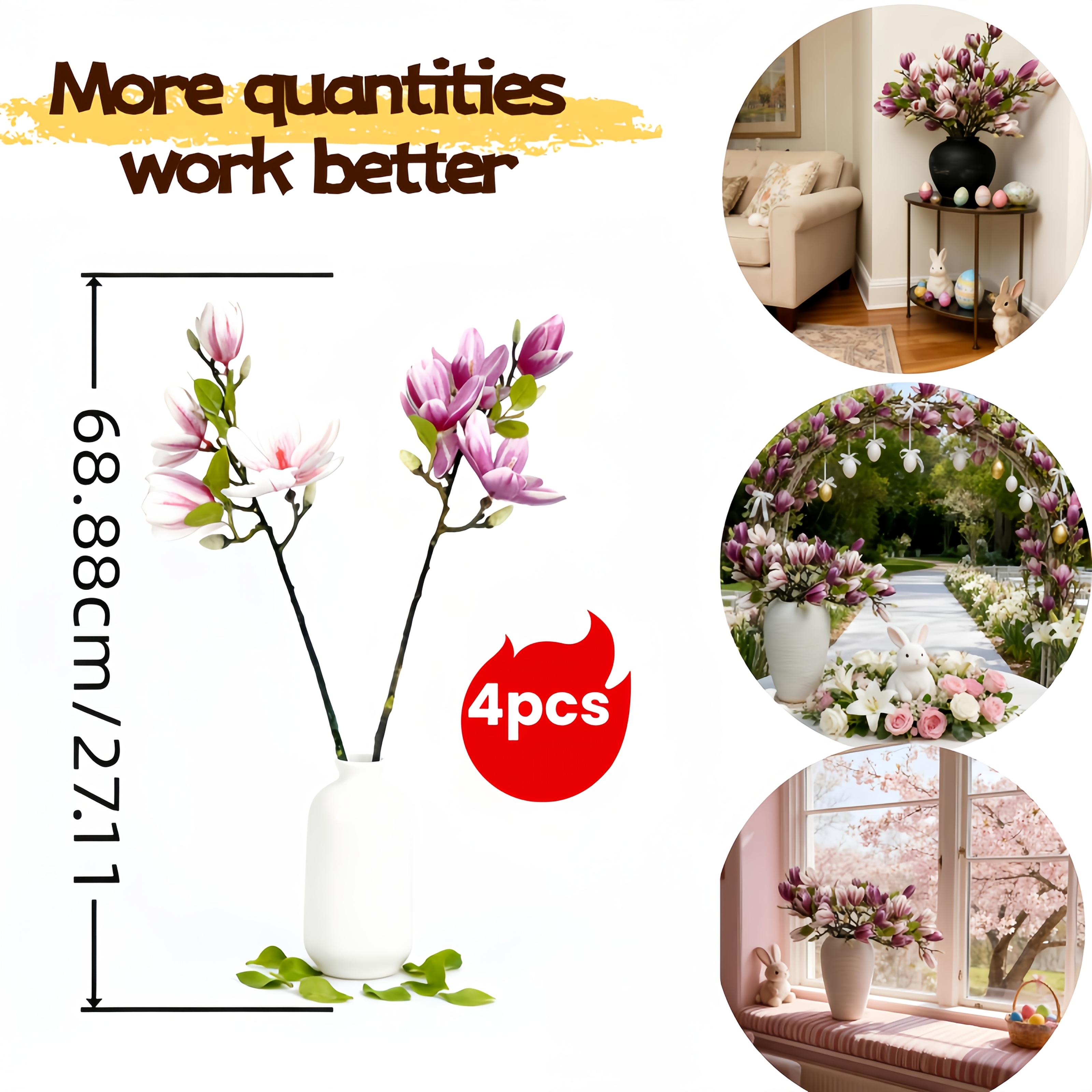 Image of 4pcs Hand-feel Artificial , Pink And Purple Combination, Suitable For Spring Decoration, , Applicable For Porch, Terrace And Garden Courtyard, Ideal For Plant Artificial Shrub Decoration