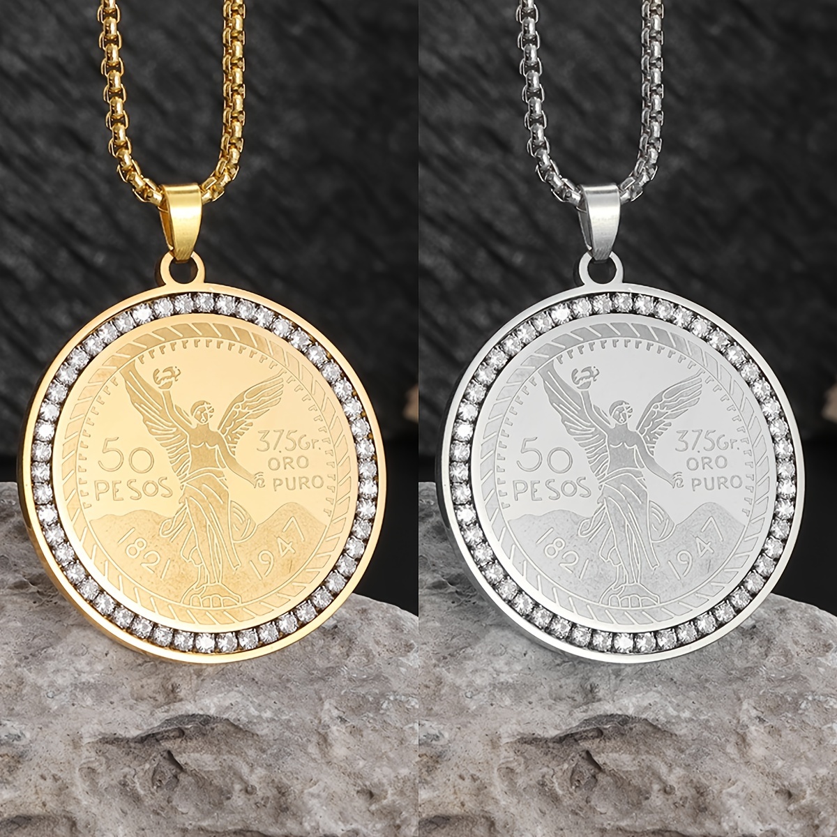 

2-piece Set/fashionable Lady Golden Coin Pendant Necklace Women's Hip-hop Rock Personalized Couple Jewelry