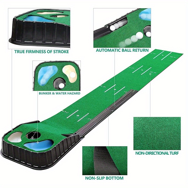 Golf Putting Mat with 3 Balls and Auto-Return Track