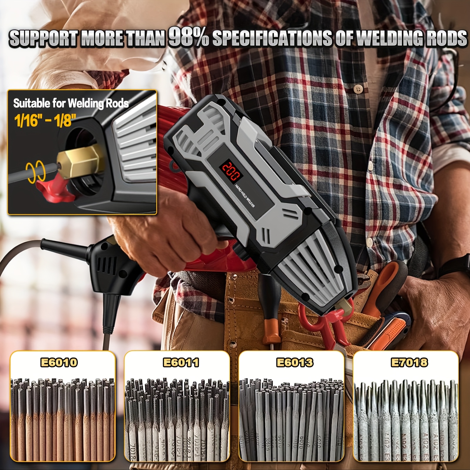 200A Tragbares ARC Hand-Schweißgerät mit LCD-Digitalanzeige, IGBT-Inverter, ideal für Heimprojekte