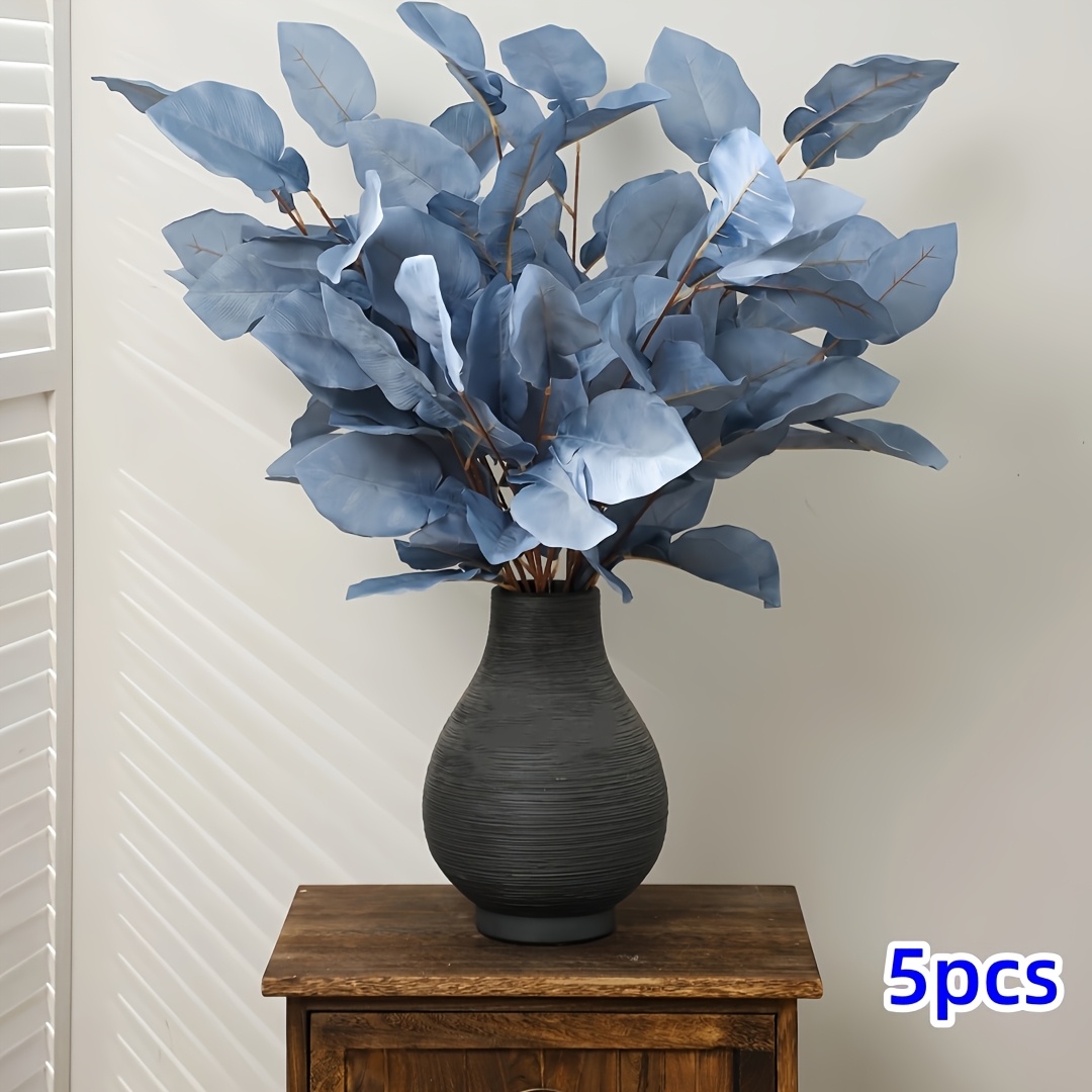 E-shop 5 Stück Nebelblau Künstliche Blumen, Wohnzimmer Esszimmer Tischdeko Hochzeitsdeko Künstliche Blätter, Weihnachten Halloween Feiertagsdekoration