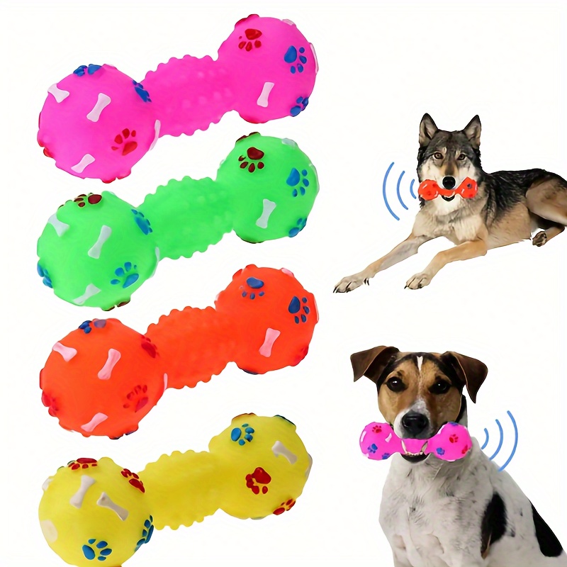 

Interactive Squeaky Dumbbell Dog Toy - Rubber Chew For Small Breeds, Dental Aid, Random Color