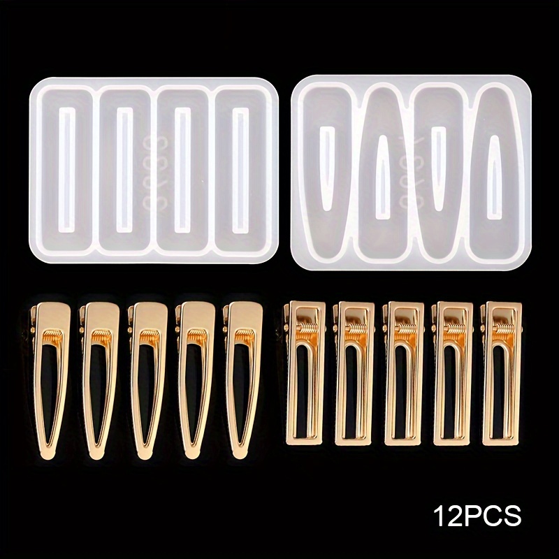 Image of 12 Hair Clip Casting Resin Molds Kit, Including 2 Hair Clip Silicone Molds And 10 Epoxy Resin Hair Clips