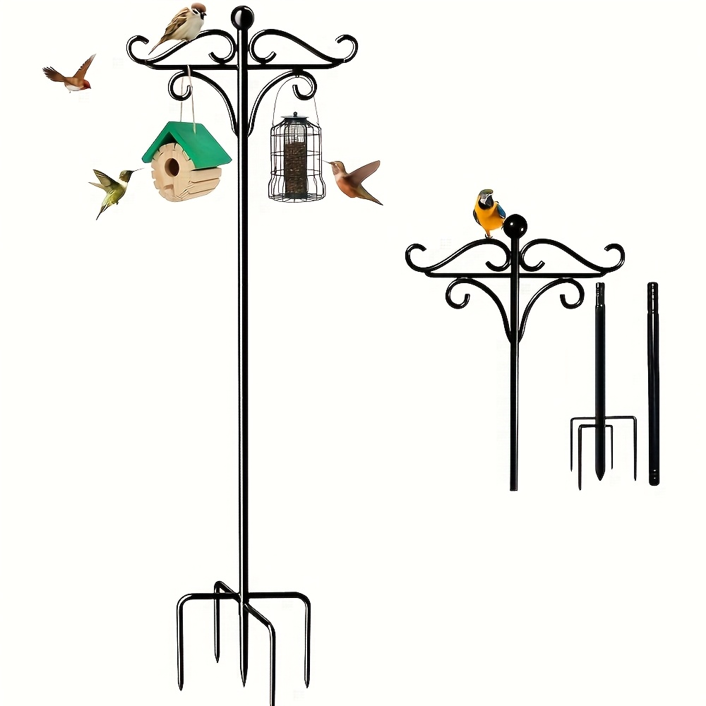 TEMU 1pc Heavy-duty Adjustable 92-inch/233cm Metal Bird Feeder Pole & Free-standing Bird Feeding Station With 5-prong Base, Double Hooks - Garden