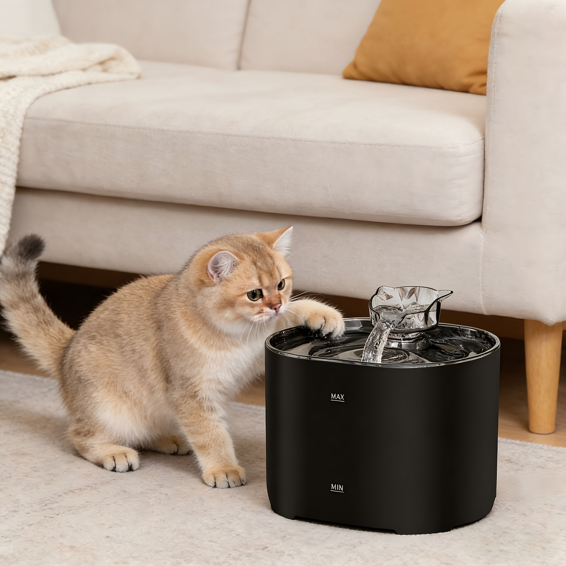 TEMU 2.2l Automatic Cat Water Fountain, Pet Water Dispenser With 5-layer Filter, Dual Water Flow , Usb Powered, 160ml Emergency Water Storage For