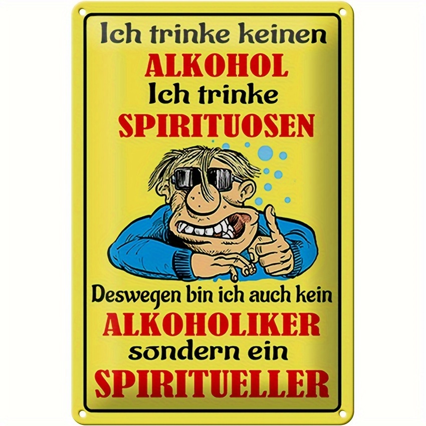 Retro Metall Blechschild - Deutscher Humor Alkohol vs. Geister   - Wandmontage Dekorative Plakette für Bar, Café, Zuhause - Robustes Aluminium, Einfaches Aufhängen, Keine Elektrizität erforderlich - 8x12   - 1 Stück 0