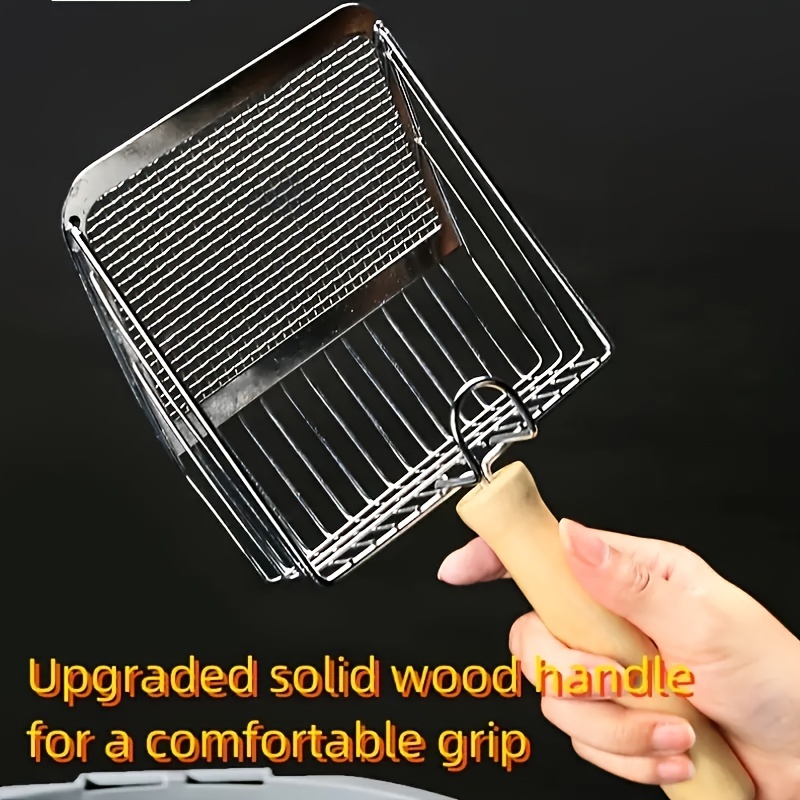 

1pc Large Metal Cat Litter , Fine Mesh With Small Holes, Comfortable Solid Wood Handle, Non-stainless Steel, Pet Waste Shovel, Cleaning Tool For Cat Sand