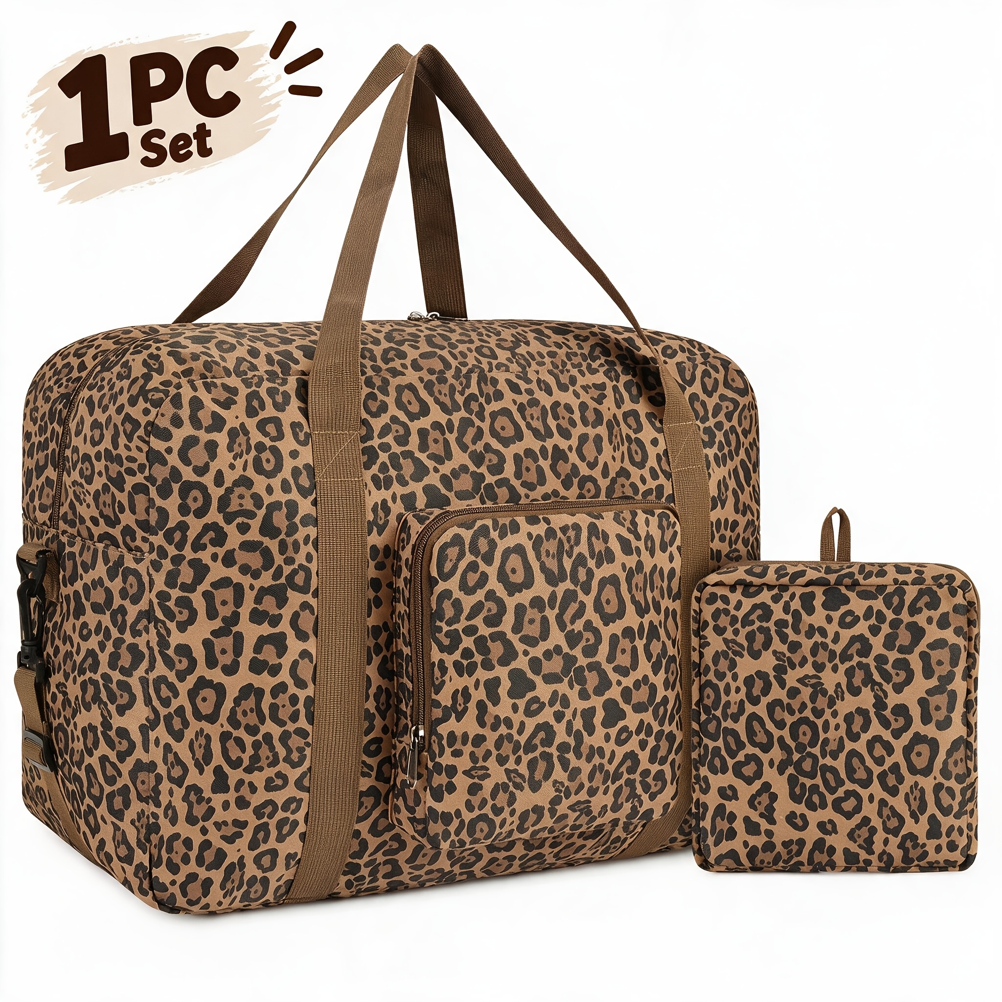 Foldable Travel Duffel Bag Travel For Personal Item Bag Carry On Weekender Overnight Bags Lightweight Leopard Color For Women Men
