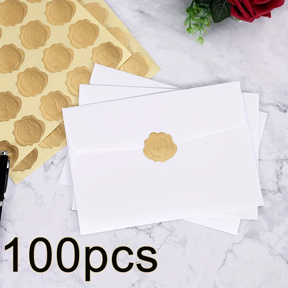 

100 pièces, autocollants en de cœur en aluminium doré - étiquettes d'enveloppes en aluminium pour invitations de mariage, cadeaux de fête et emballage de cadeaux